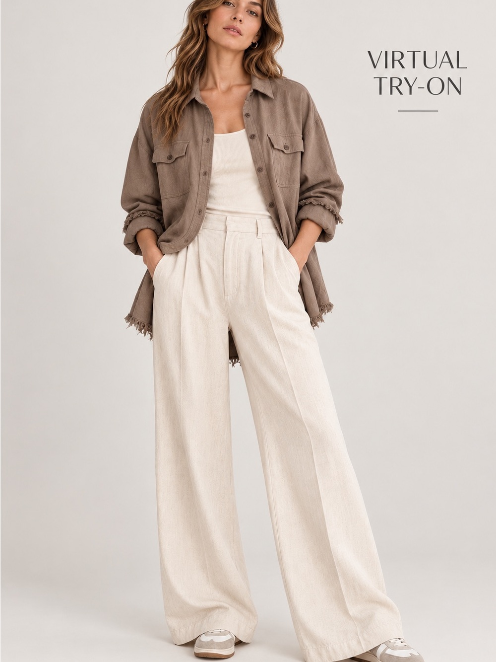 Blue B Collection Linen Cotton Oversized Shacket Shirt L Brown Raw Hem Boho